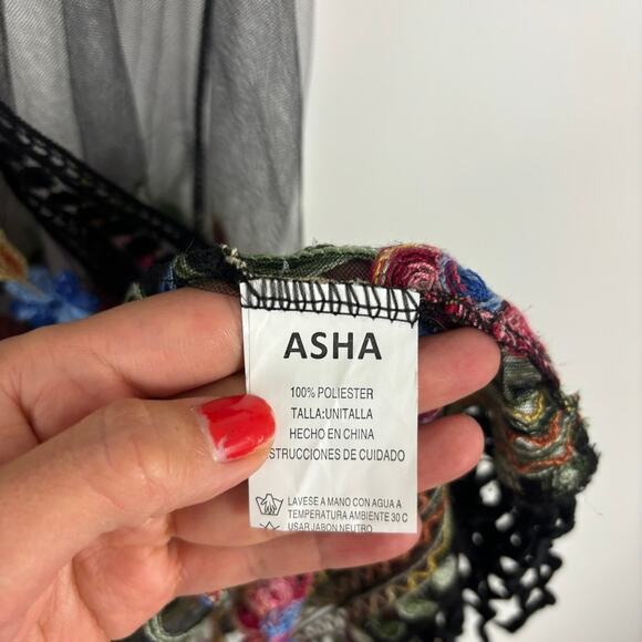 Asha Embroidered Kimono Coverup – Sheer Tassel Long Swim Duster OS - Picture 5 of 7